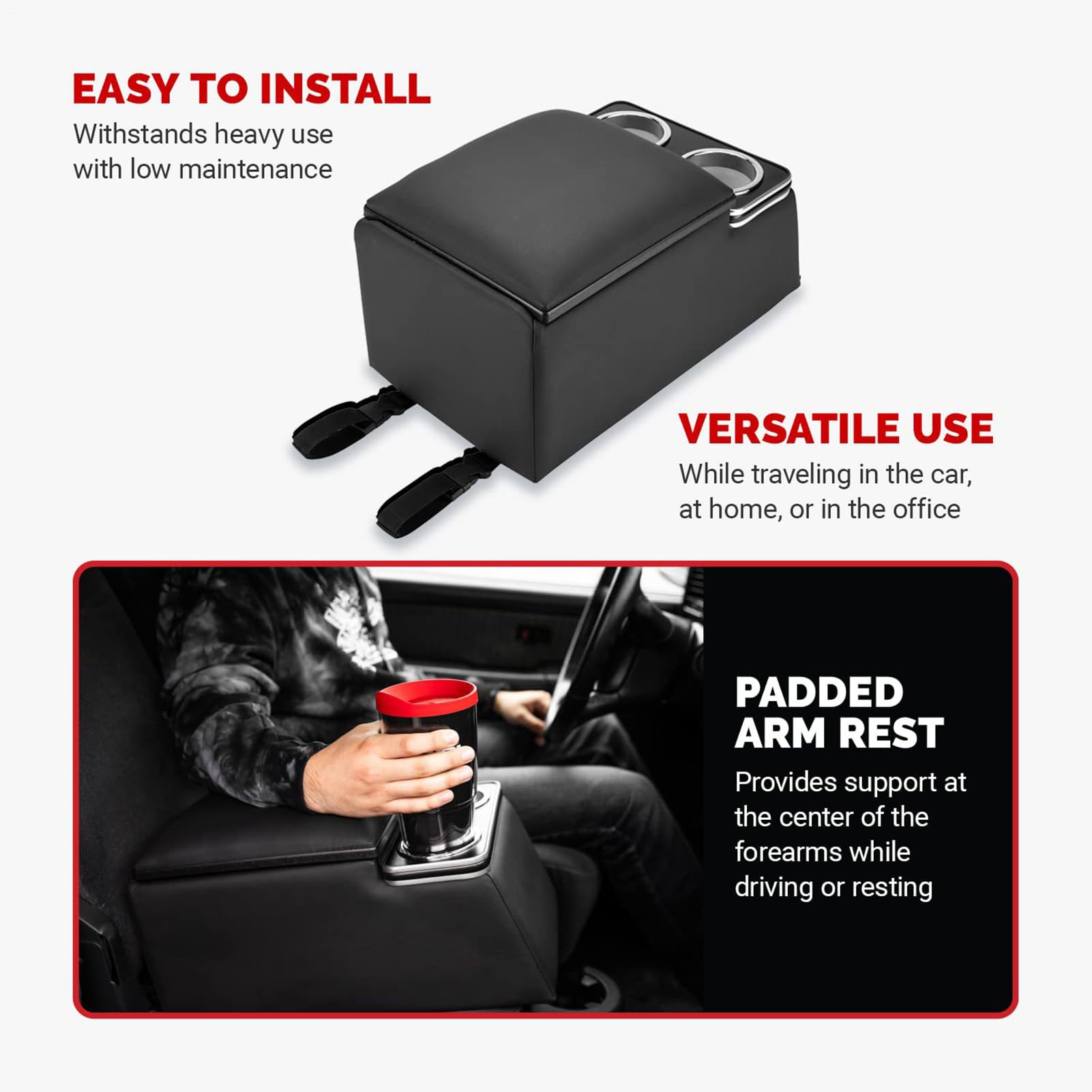 Consolle per braccioli da auto – Contenitore portaoggetti per auto | contenitore centrale, capiente scomparto interno per auto, con porta bevande, spazio di archiviazione durevole per auto, SUV,