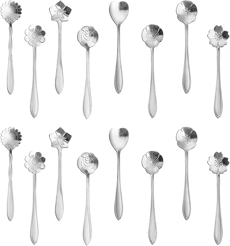 Miniatura 8 de NMQLX Juego de cucharas de postre, 6-16 cucharas de acero inoxidable con forma de flor de 7 pulgadas, cuchara de frutas para helado para el hogar,