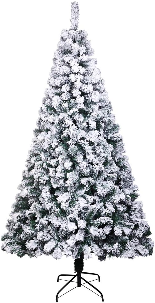 7FT Artificial Christmas Tree, Snow Flocked Xmas Tree With Foldable