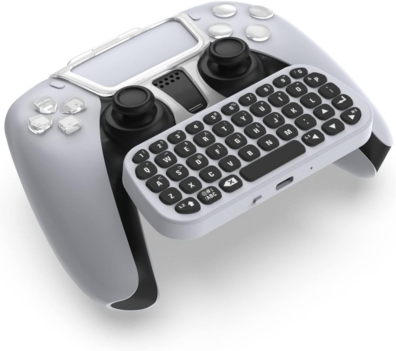 Game Controller Keyboard for PS5, Wireless Ergonomic Mini Portable Gamepad Chatpad with Clip Bracket and Headphone Jack