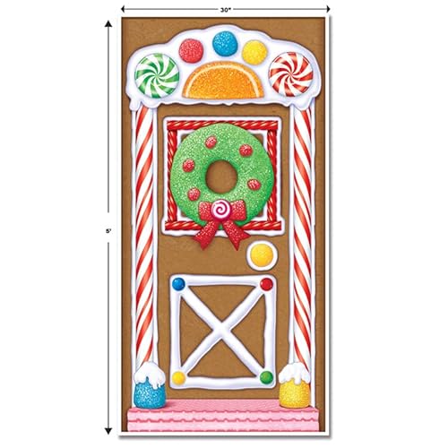 image for Beistle Gingerbread House Door Covers, 5’ x 30”, 3 Pieces – Magi