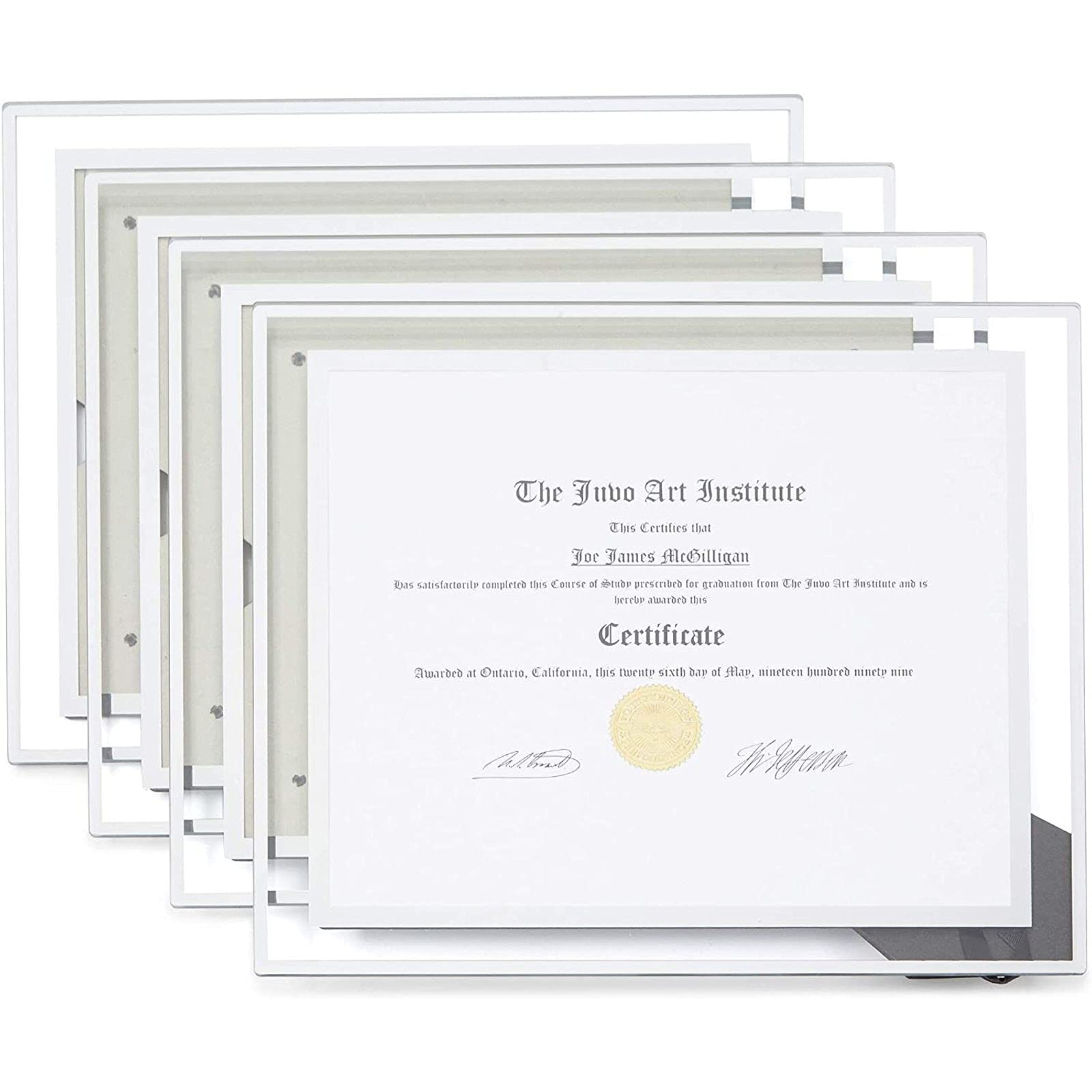 Stockroom Plus 4 Pack Glass Diploma Holders, 11 x 8.5 Inch Floating Frame Certificate Covers