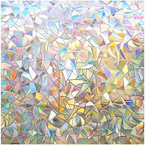 rabbitgoo Window Privacy Film, Rainbow Window Clings, 3D Decorative Window Vinyl, Stained Glass Window Decals, Static Cling Window Sticker Non-Adhesive, 23.6" x 157.4" inch