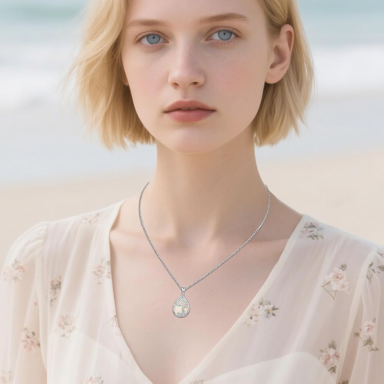 Urn necklace for Ashes 925 Sterling Silver Opal/Turquoise/Moonstone/Moss agate Pendant Cremation Memory Jewelry Keepsake Gifts for Women - Image 6