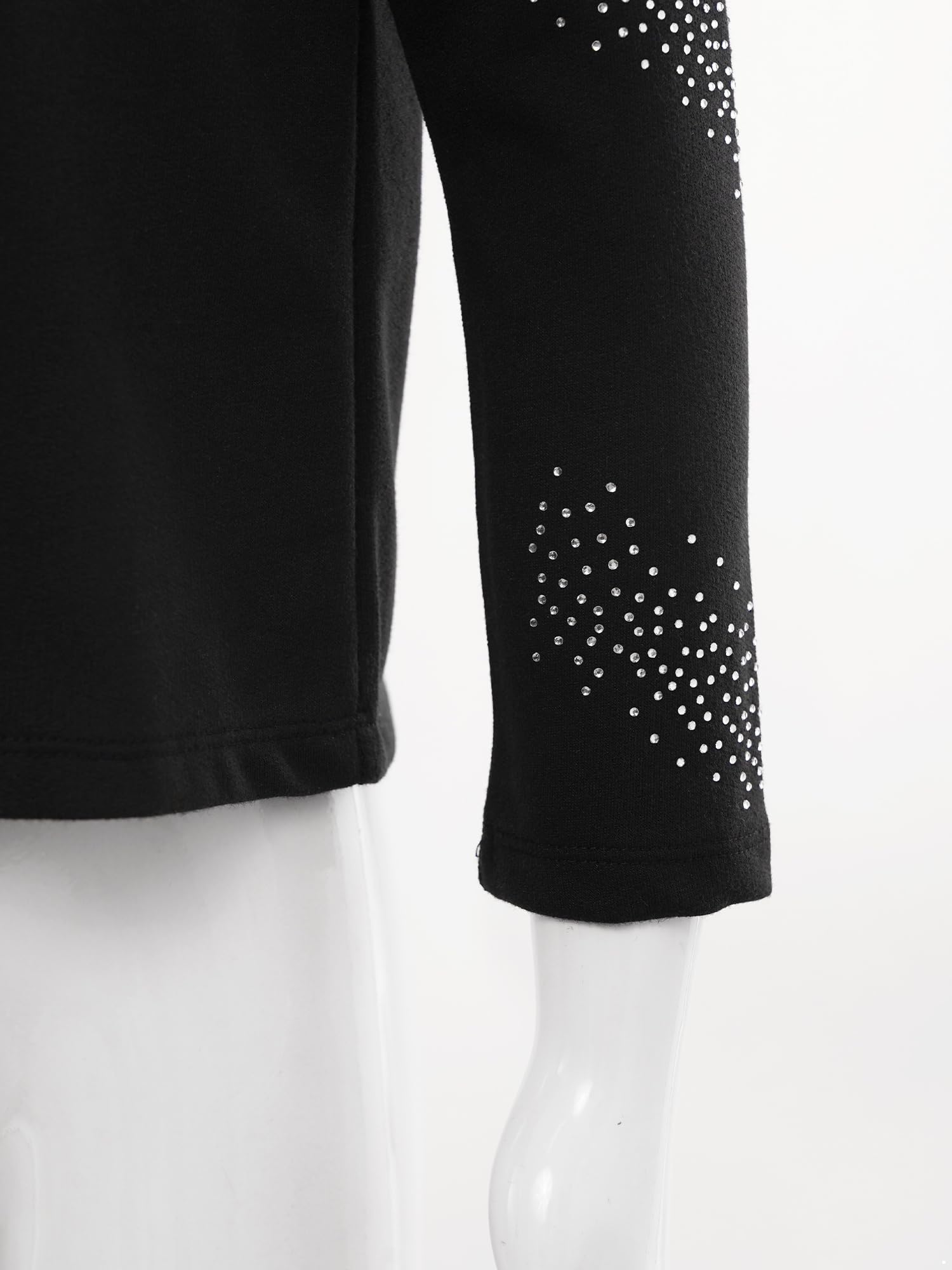 Alvivi Mädchen Eiskunstlauf Jacke Glitzer Strass Sweatjacke Sweatshirt Trainingsjacke Yoga Gym Sport Jacke Eislaufen Tanzkleidung H Schwarz 110-116