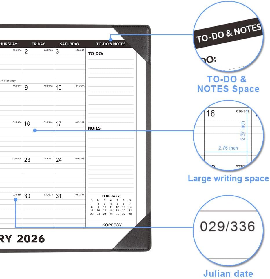 Large Desk Calendar 2026-2027 with Desktop Mat, KOPEESY 22" x 17" Desktop Calendar, 18 Mouths From January 2026 to June 2027, Office Supplies Desk Blotter Calendar for Home School and Office