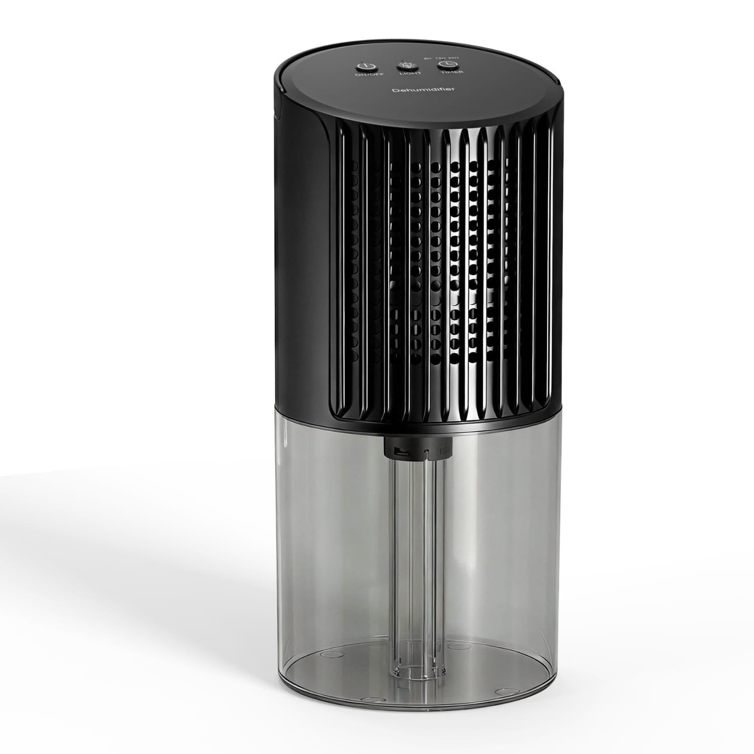 compact cylindrical dehumidifier automatic shutoff dehumidifier with transparent tank for bedroom, bedside table, black, us plug