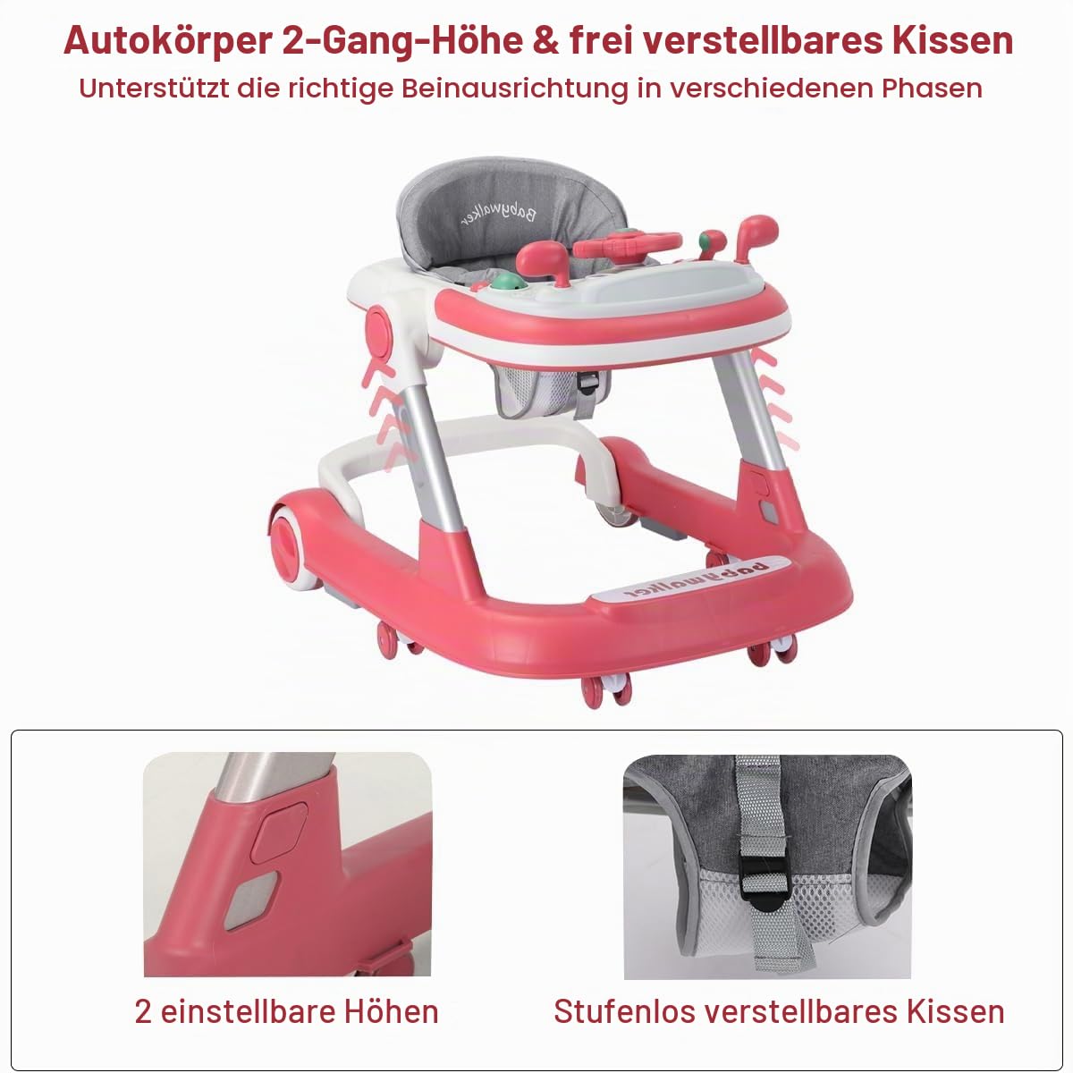 Lauflernhilfe 2-in-1: Schiebewagen für Kleinkinder mit Abnehmbarem Esstablett und Musik-Spielbrett (ohne Batterien),Faltbare Aktivitäts-Lauflernhilfe für Jungen und Mädchen von 6 bis 18 Monaten