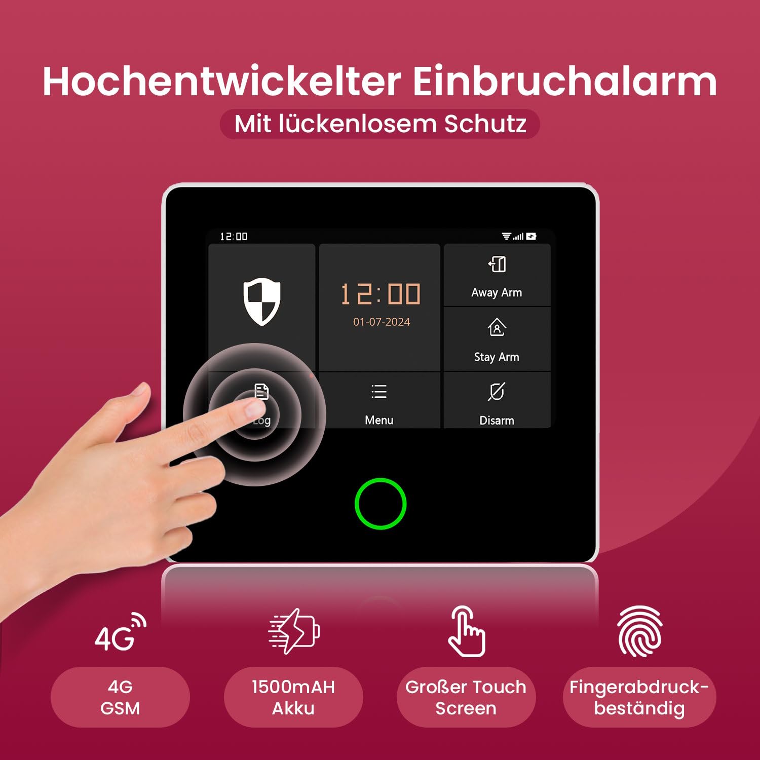 Funk Alarmanlage Haus WLAN und GSM 4G mit 4.3 Zoll Touchscreen und 1500 mAh Akku, Einbruch Alarm mit Tuya Smart Life App, Funk Alarmanlagen Set, Alexa, SQ4324C