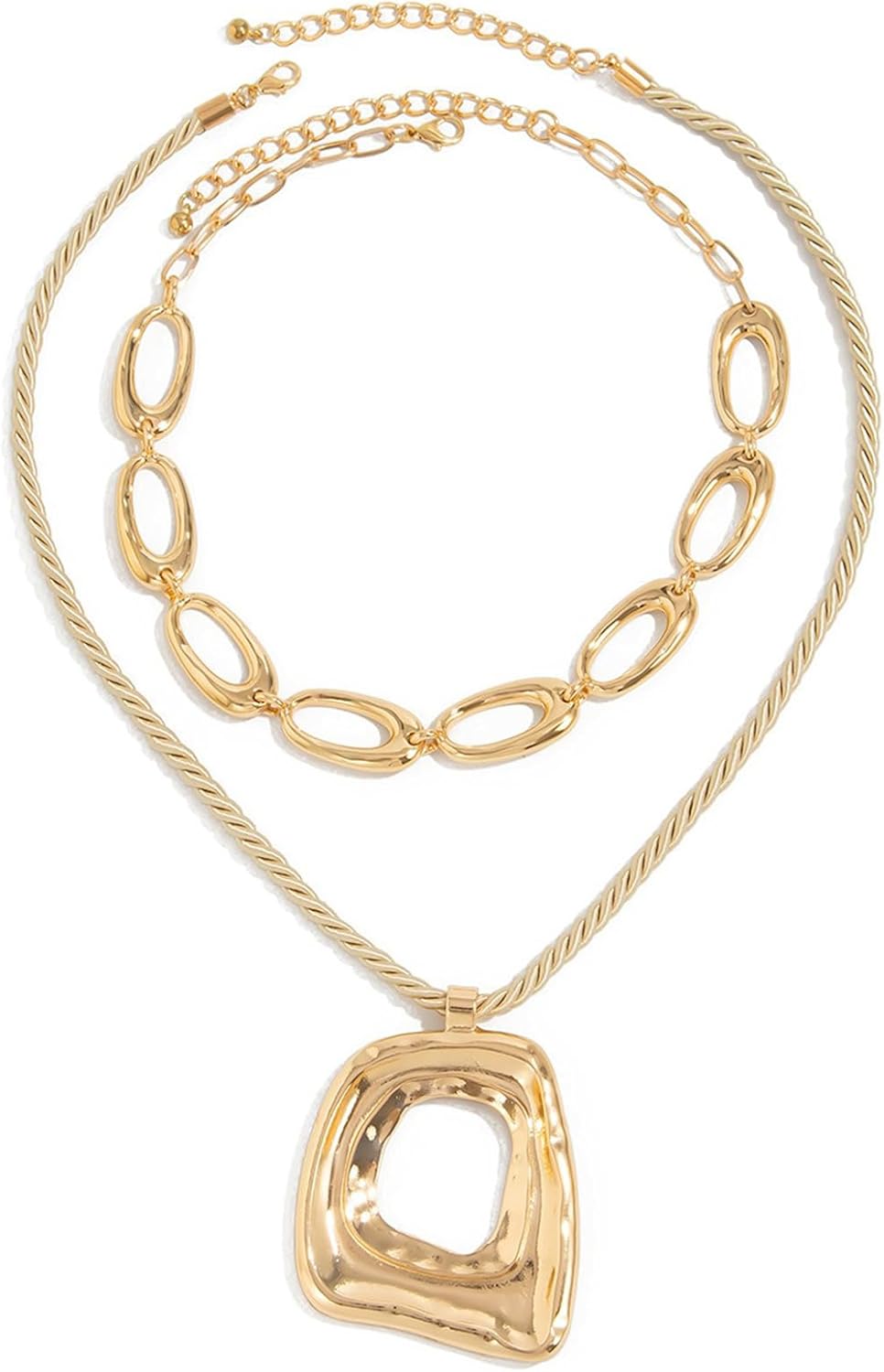 MIFYNN Chunky Gold Cross Necklace for Women Hollow Square Statement Necklace Layered Geometric Square Pendant Necklace Punk Hip Hop Jewelry Gifts