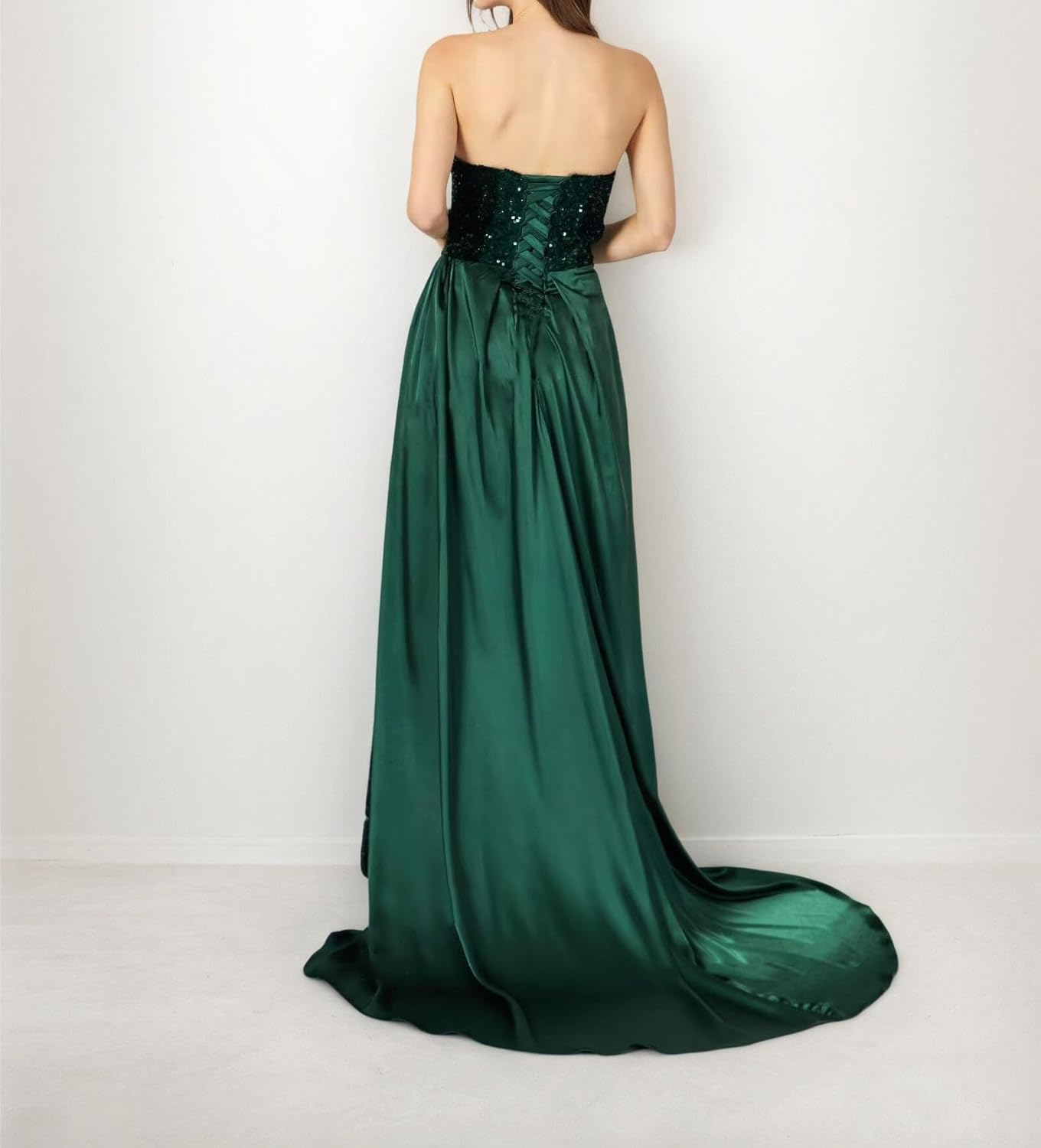 Sparkly Sequin Mermaid Prom Dresses with Slit Strapless Satin Formal Evening Gowns for Women - Image 7