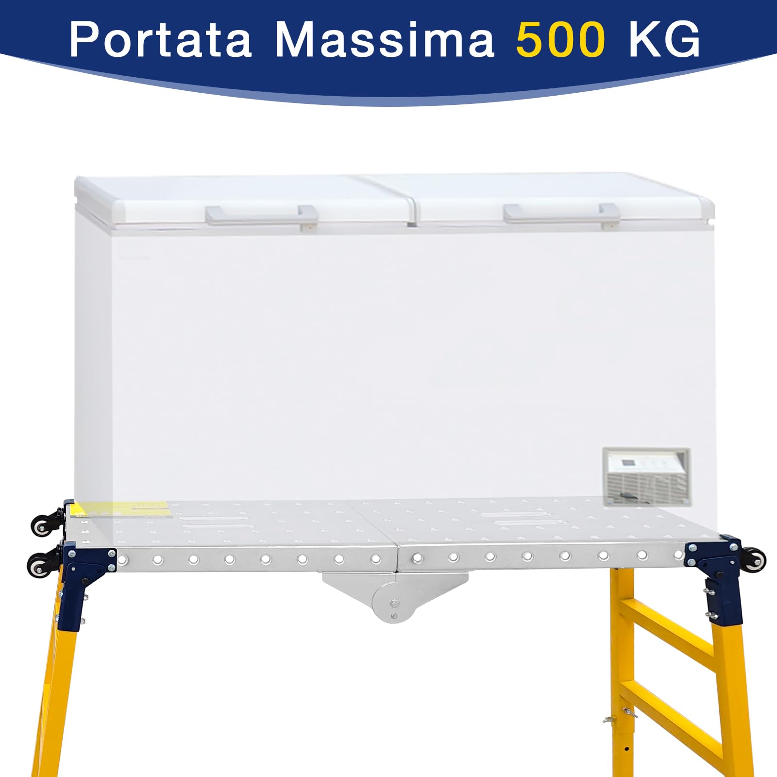 VKE Piattaforma da Lavoro 120 × 36 × 90 CM in Lamiera Zincata, 500 KG Portata, Trabattello Portatile, Piedini Antiscivolo, Tavolo da Lavoro Pieghevole,con 4 Ruote Universali