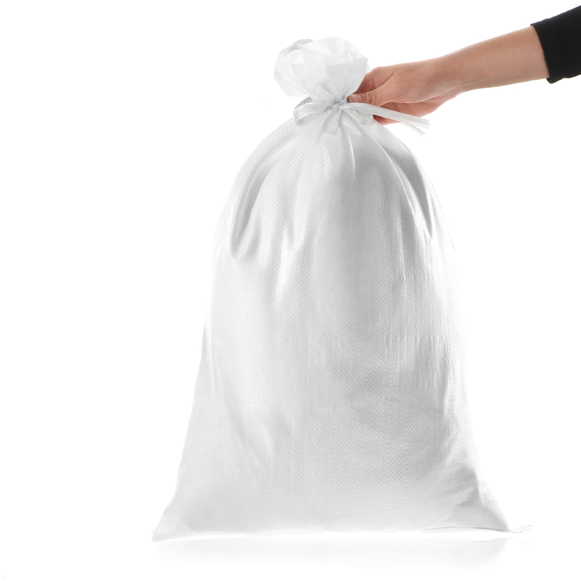COM-FOUR® 10x sacos de arena de hasta 20 kg - bolsa de PP de primera calidad con correa de sujeción - bolsa de tela extremadamente robusta con cordón de amarre (blanco - 10 piezas - hasta 20 kg)