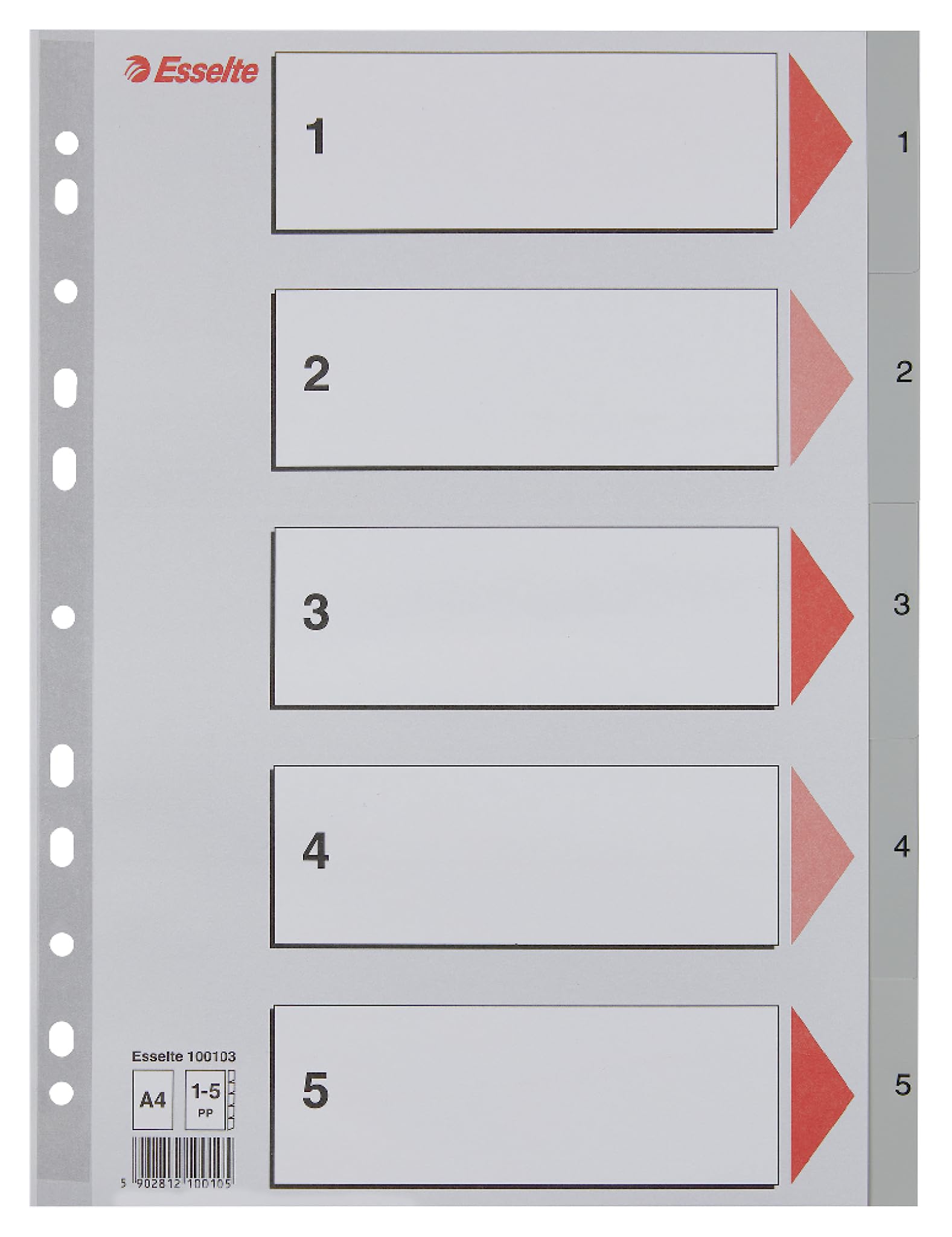 Esselte A4 1-5 Index, Heavy Duty Plastic, Grey