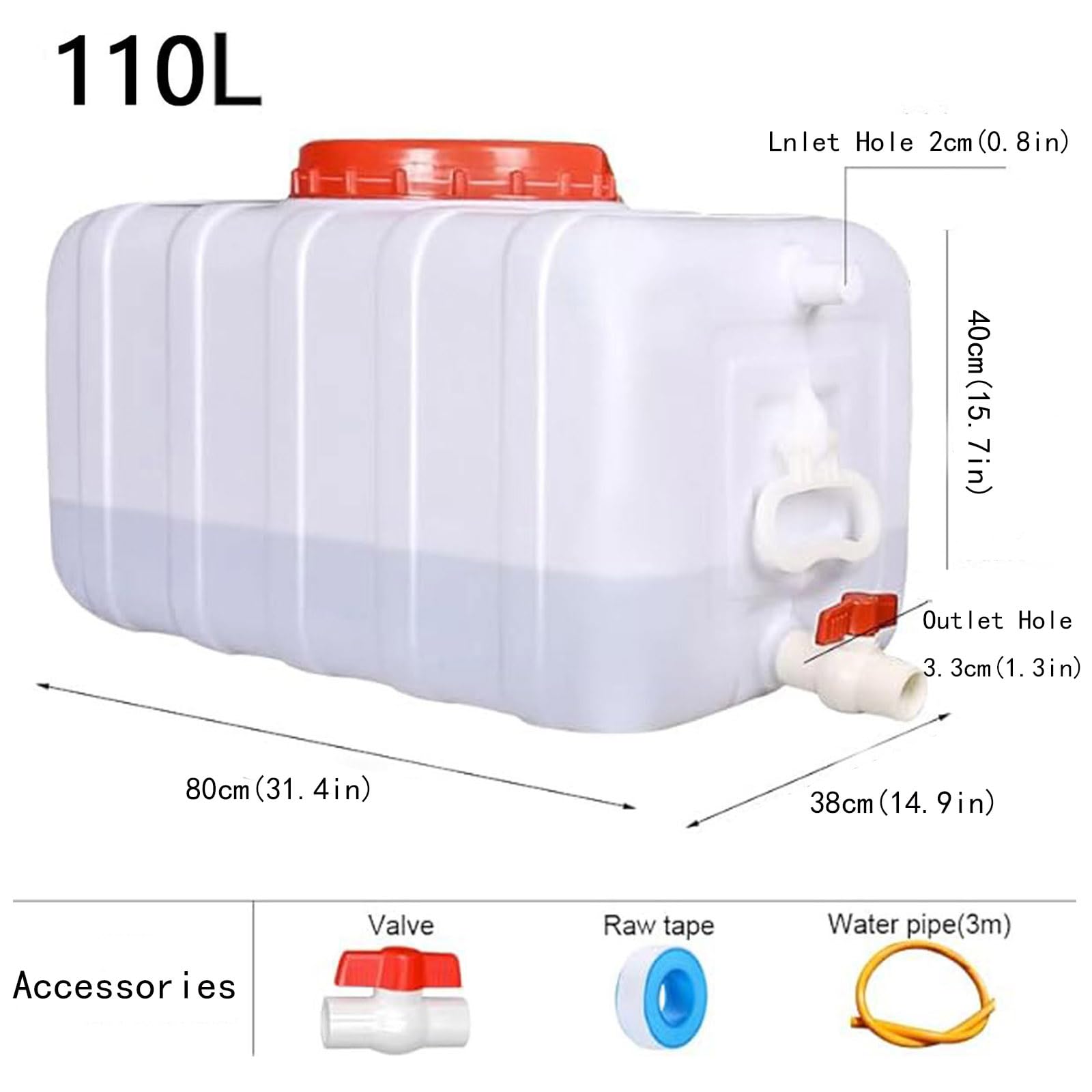 Deposito Agua Camper 50L/80L/110L/200L Cubos De Plástico De Calidad Alimentaria con Grifo,Gran Capacidad Contenedores Tanques De Almacenamiento De Agua Domésticos Rectangular(Size:110L)