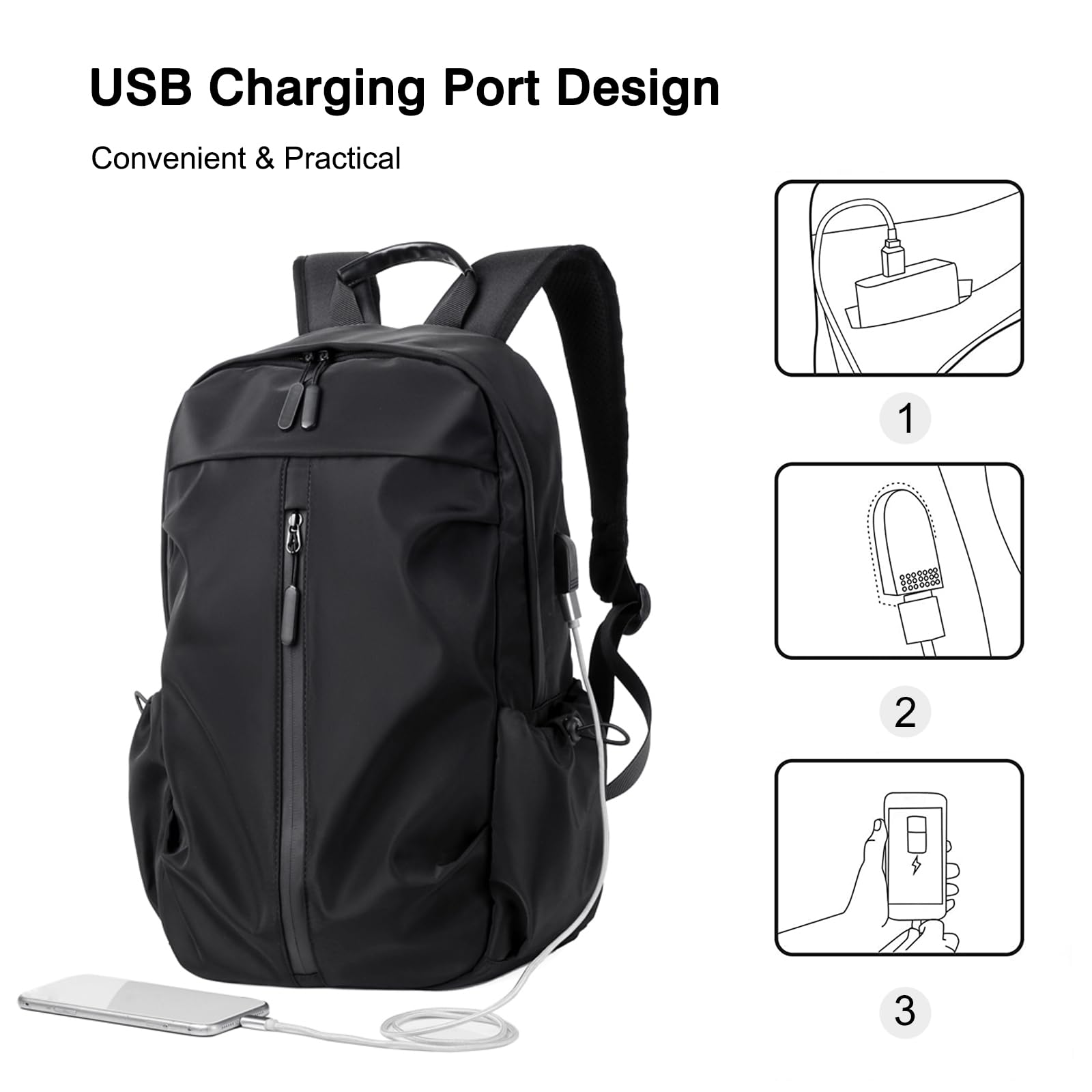 FANDARE Zaino Universitario 45x30x15 cm Poliestere Impermeabile, Zaino da Viaggio con USB e Aggancio al Trolley per Uomo Donna, Capiente Zaino Sportivo per Scuola, Palestra, Ufficio