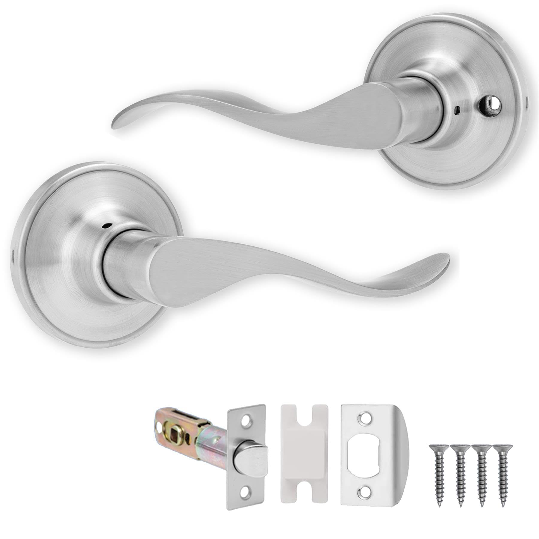 Xfort Satin Chrome Cabriole Passage Knob Set Door Knob For Internal Wooden Doors, Complete Set With Tubular Latch
