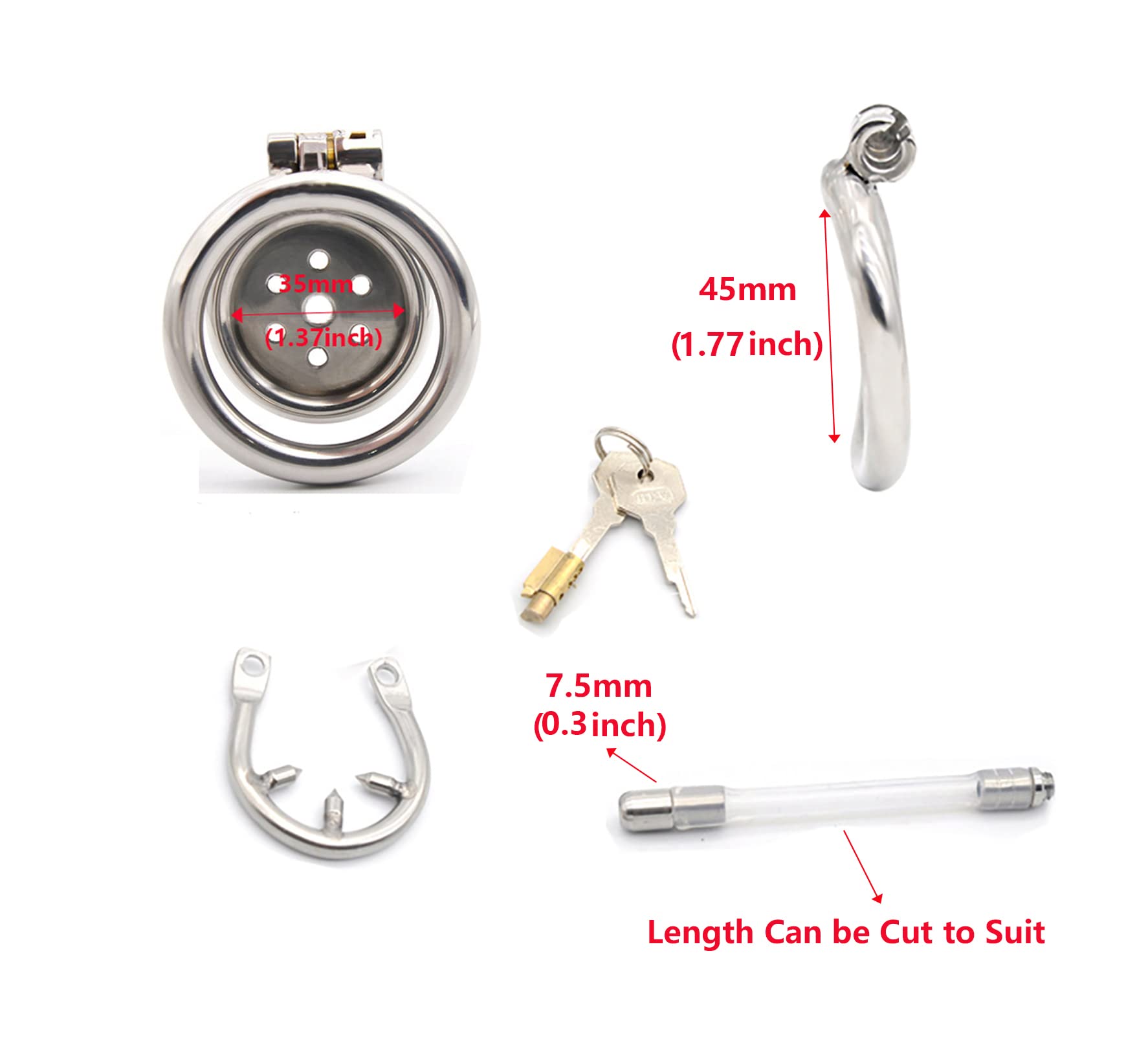 SeLgurFos Jaula de Castidad con Anillo a Presión para Catéter, Jaula de Pene de Metal Plano para Hombre, Cinturón de Castidad SM Bondage Juguetes Sexuales para Hombre (L-45mm+Silicone Catheter)