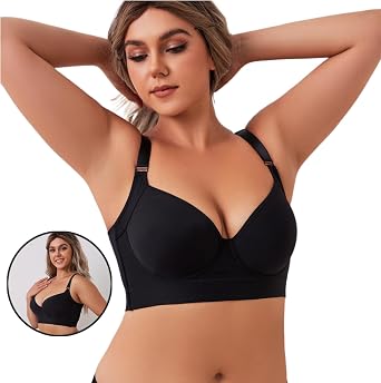 Women's Push Up Bra - Full-Coverage Underwire Bra with Support and Back Fat Control