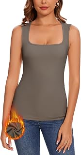 WOWENY Thermal Tank Top for Women Fleece Lined Thermal Shirts Sleeveless Tops Camisole Warm Base Layer Vest Cold Weather
