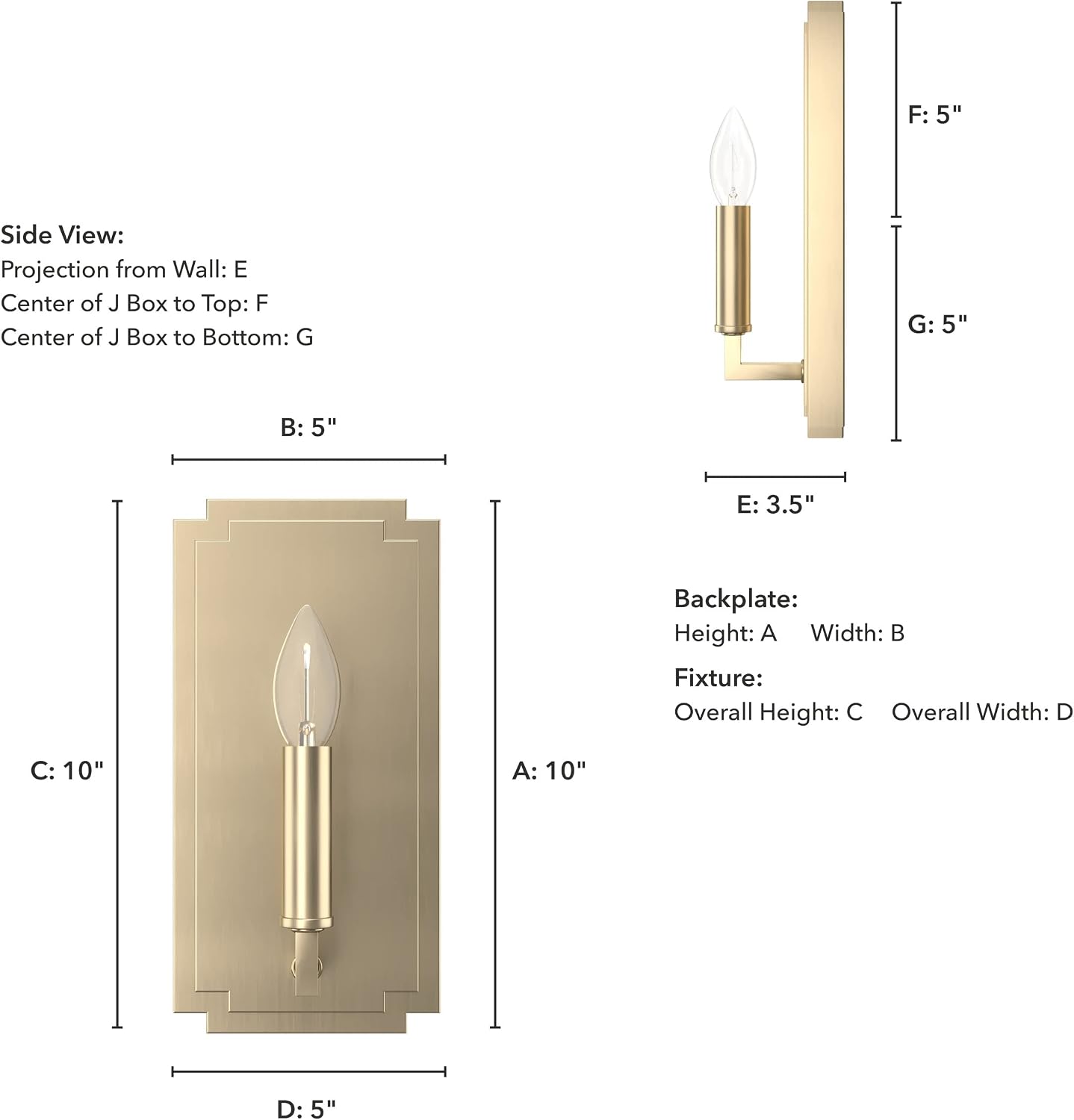 Hunter - Zoanne 1-light Alturas Gold, Small Sconce Light, Dimmable, Modern Style, for Bedrooms, Kitchens, Dining, Living Rooms - 19578