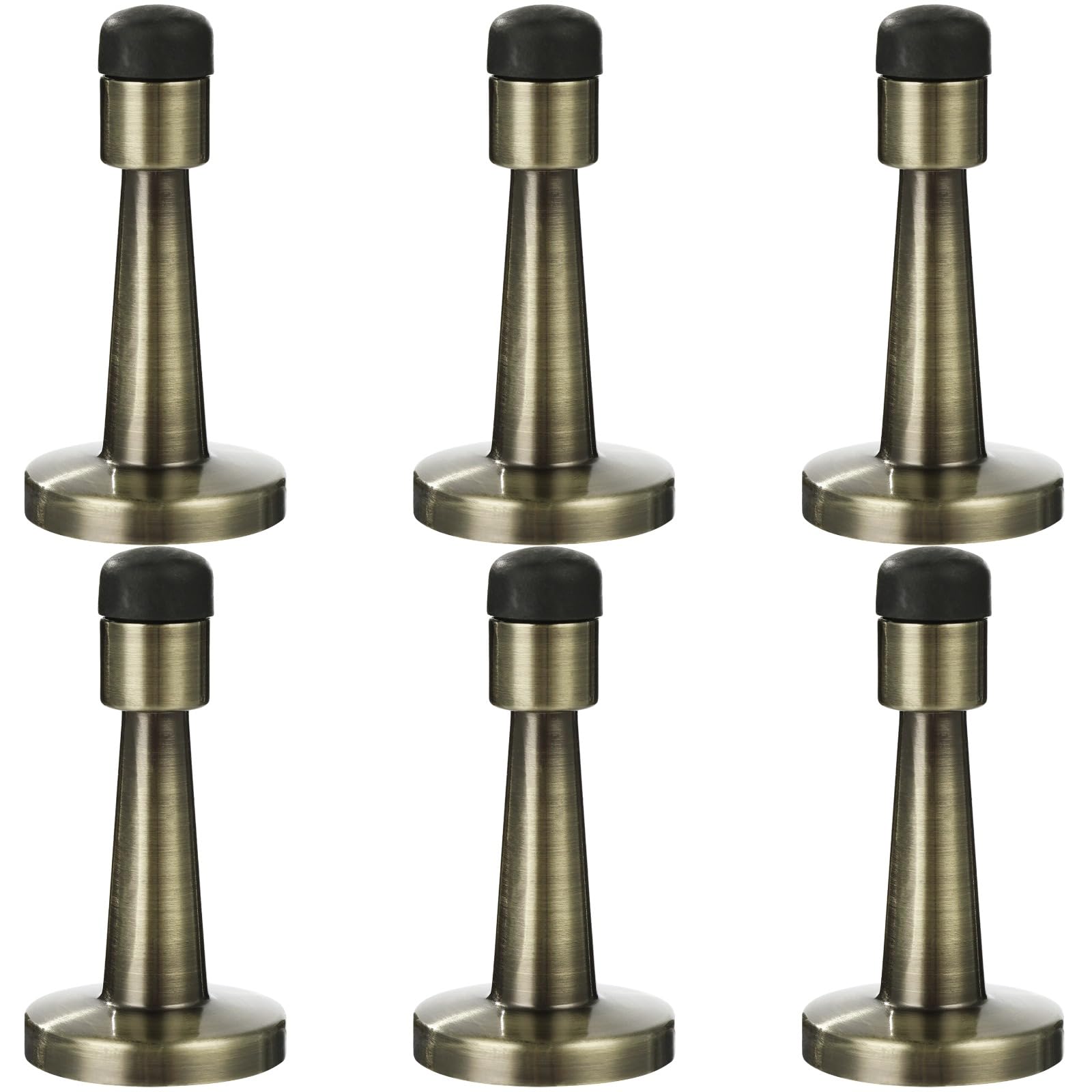 6 Pcs Brass Door Stops, 3.15Inch Antique Brass Door Stoppers with Rubber Tips, Anti-Collision Wall Protectors for Bedrooms, Bathrooms, Offices, Hotels