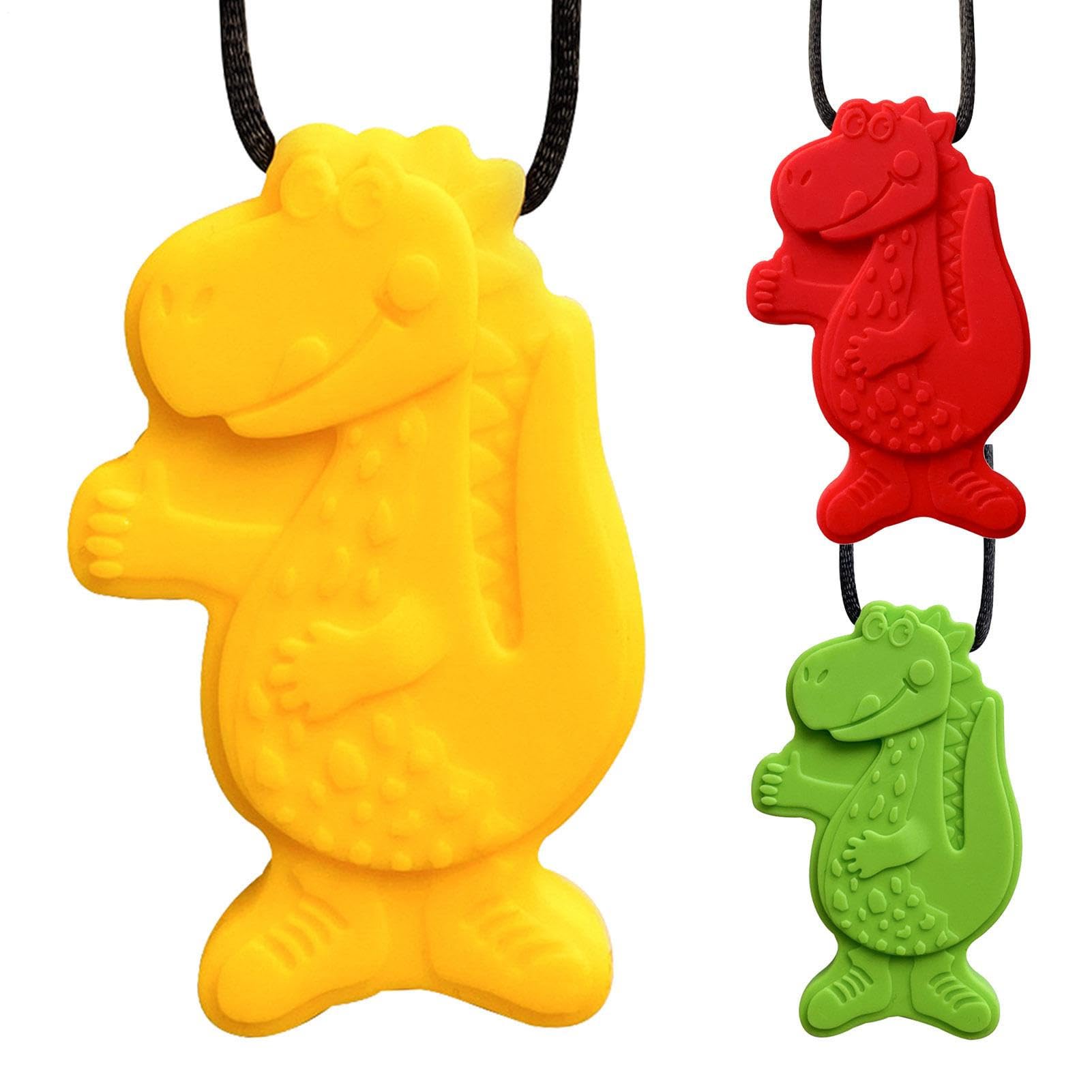 Chew Necklaces Sensory Kids - Silicone Teething Jewelry | 60g Motor Aid Pendant, ADHD Sensory Chewing Necklace Set, Durable Safe Bite Resistant Necklace Toy with Dinosaur Shape Design