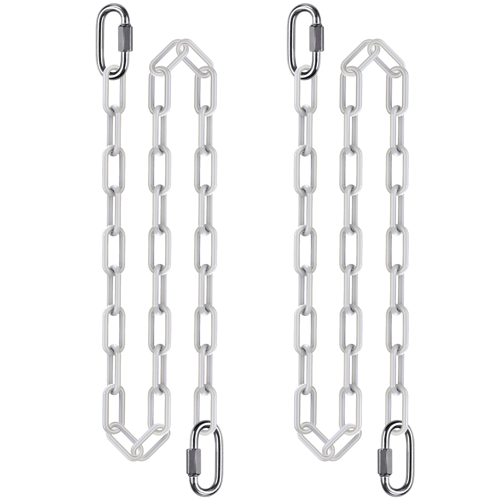 BeneLabel 2pcs Swing Chains, 200cm Hammock Chair Chain Heavy Duty Adjustable Metal Boxing Hanging Supplies with Carabiners Colored Punching Bag Sandbag Extender Kit, 5mm Diameter, 1000lbs/White