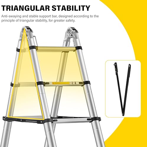 STANEW 5 M (2.5+2.5) Multi-Purpose Aluminium Telescopic Ladder with Big Joint, A-Frame Extension Ladder, Folding Ladder, Straight Ladder for Indoor and Outdoor Use, 150 KG Load Capacity, Silver - 5