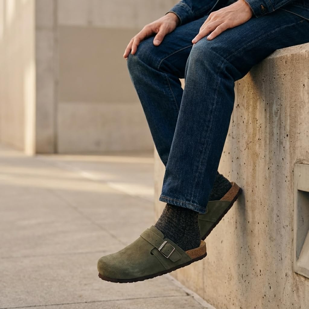 CUSHIONAIRE Hugo Genuine Leather Suede Clogs for Men – Comfortable Slip On Shoes with Adjustable Buckle, Closed Toe Mens Slides - Image 8