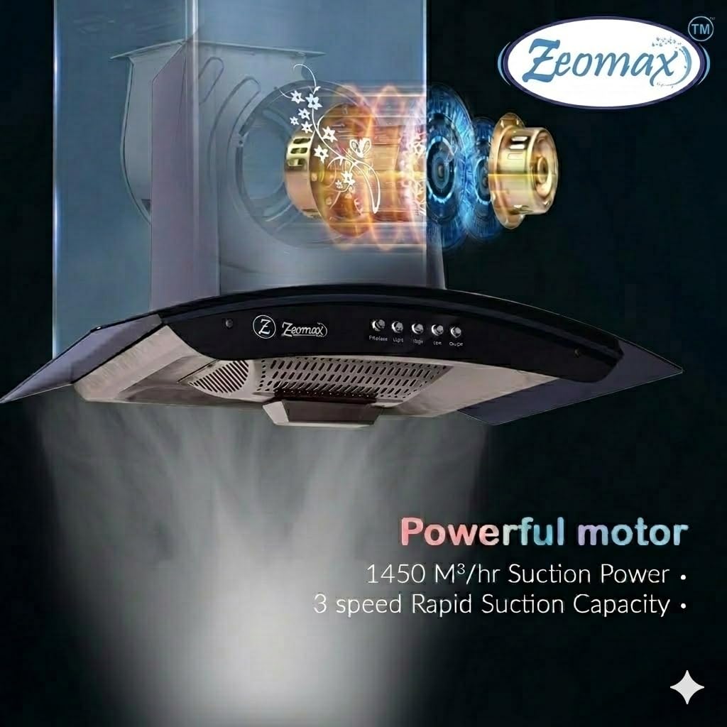 Zeomax| Voice 5G Kitchen Chimney, 90 cm, Black, Digital Display