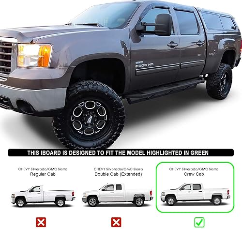 Miniatura 7 de HD Ridez Armadura híbrida de acero compatible con Chevy Silverado GMC Sierra 1500 2500 3500 2001-2006 Crew Cab y Classic 07 (barras laterales de