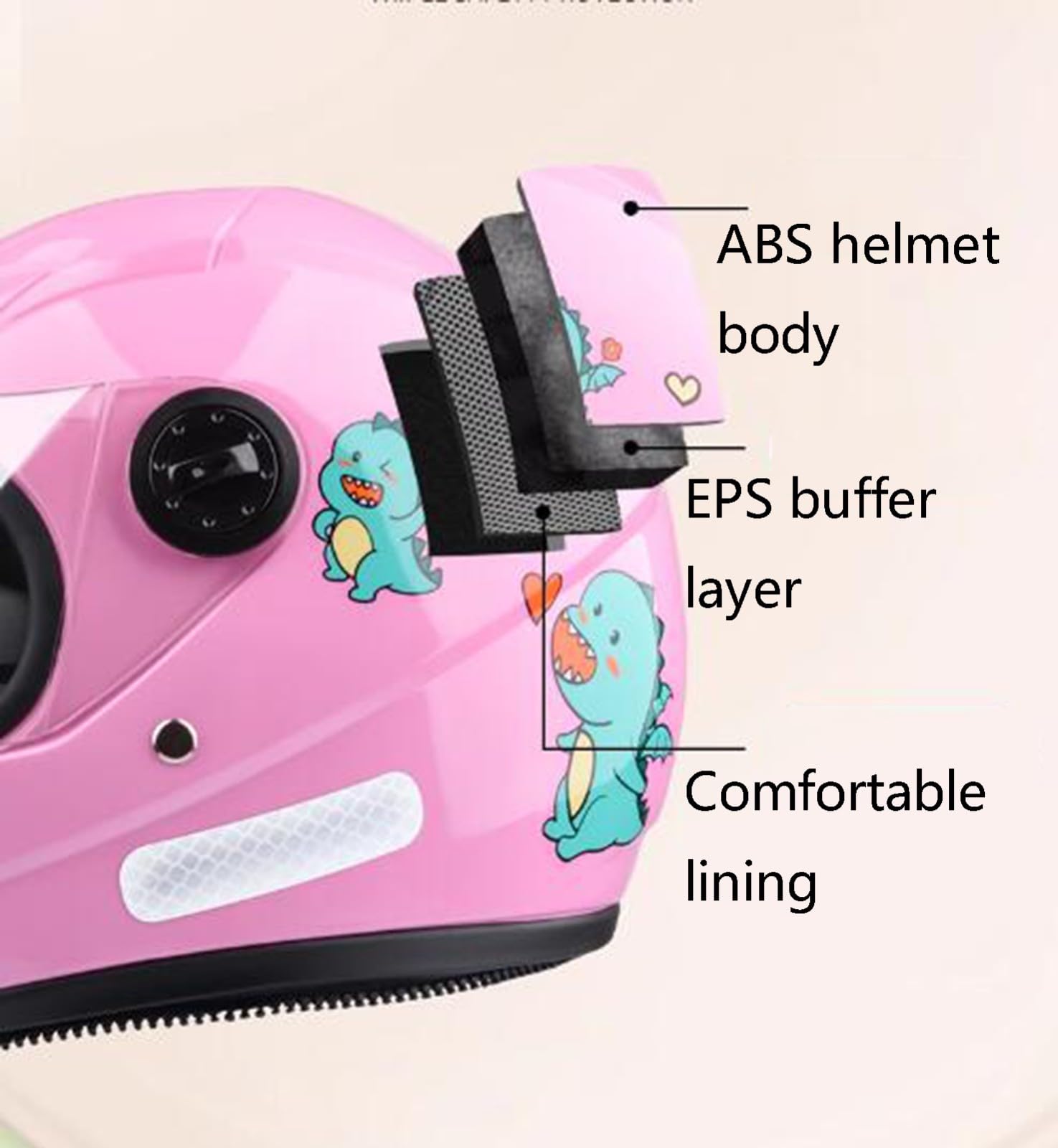 Casco De Motocicleta De Cara Completa para Niños Lindo Ciclomotor para Niños Y Niñas Casco Ligero con Visera Solar para Niños De 3 A 12 Años C,48-53cm