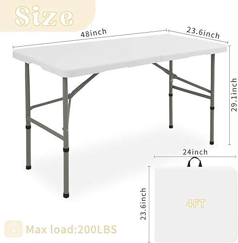 Miniatura 2 de Mesa plegable de 4 pies, mesa de camping portátil de plástico resistente, rectangular, mesa de comedor al aire libre, patas de acero plegable por la
