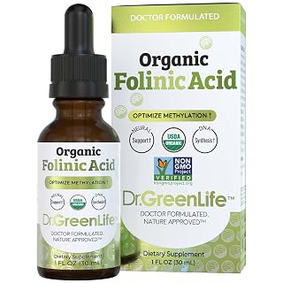 Dr. Green Mom Folinic Acid For Kids & Adults — High Dose — MTHFR-Friendly Folic Acid Alternative — Organic Liquid Drops — 500 mcg/Drop — Vitamin B9 for Methylation, Neurological & DNA Support, 1 fl oz - Amazon product rated Grade A