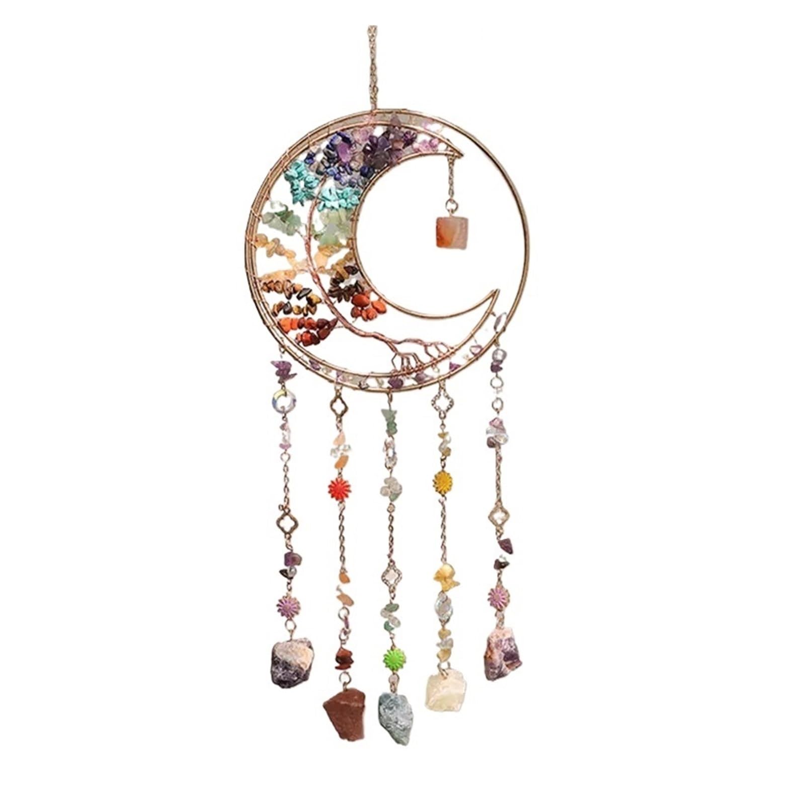 Crystal Sun Catcher Natural Stone Gems Agate Quartz Amethyst Citrine Suncatcher Moon Dream Catchers Hanging Home Decor Gift For Bedrooms(Color2)