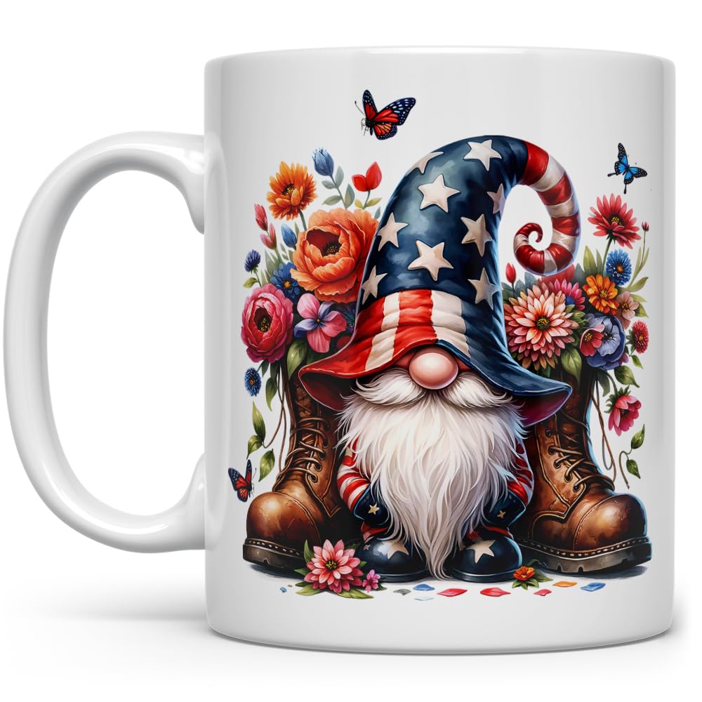 Patriotic Gnome Coffee Mug, 4th of July Independance Day Cup for Mom Friend Coworker Grandma Daughter (11oz)