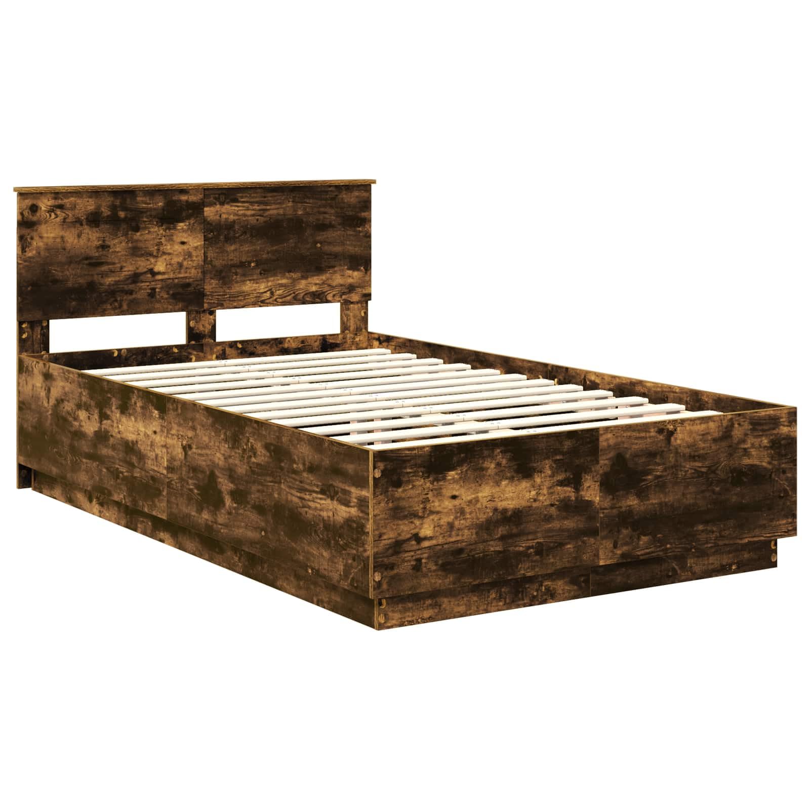 Telaio per letto in legno di rovere affumicato, 120 x 190 cm, con testiera regolabile, illuminazione a LED, porta USB, moderno set di mobili per camera da letto, durevole