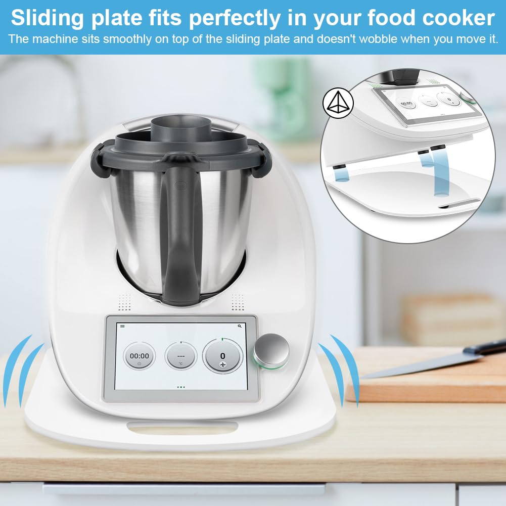 Konsimo Piano Scorrevole per Bimby - Base Scorrevole per Bimby - Tavola di Legno per Thermomix - Accessori Bimby TM6 TM5 e TM31 - Bimby Robot da Cucina Acessori - Bianco