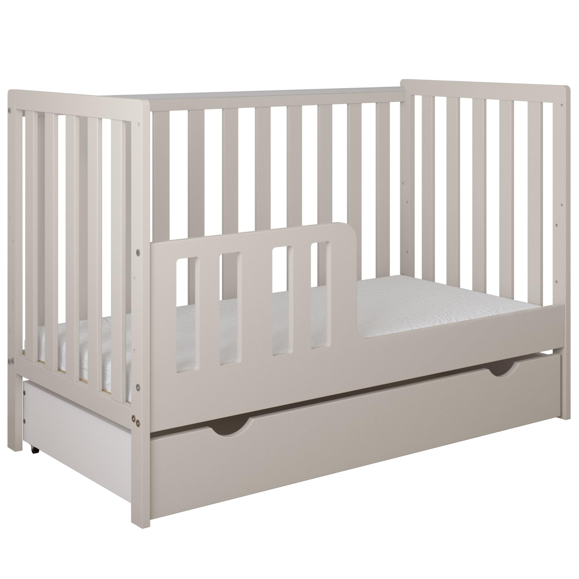zee Set Cameretta Neonato 120x60 cm Cashmere Lettino con Cassetto e Spondina + Comò Fasciatoio LOFT Mobile Fasciatoio Set Mobili Cameretta Trasformabile in Lettino Junior