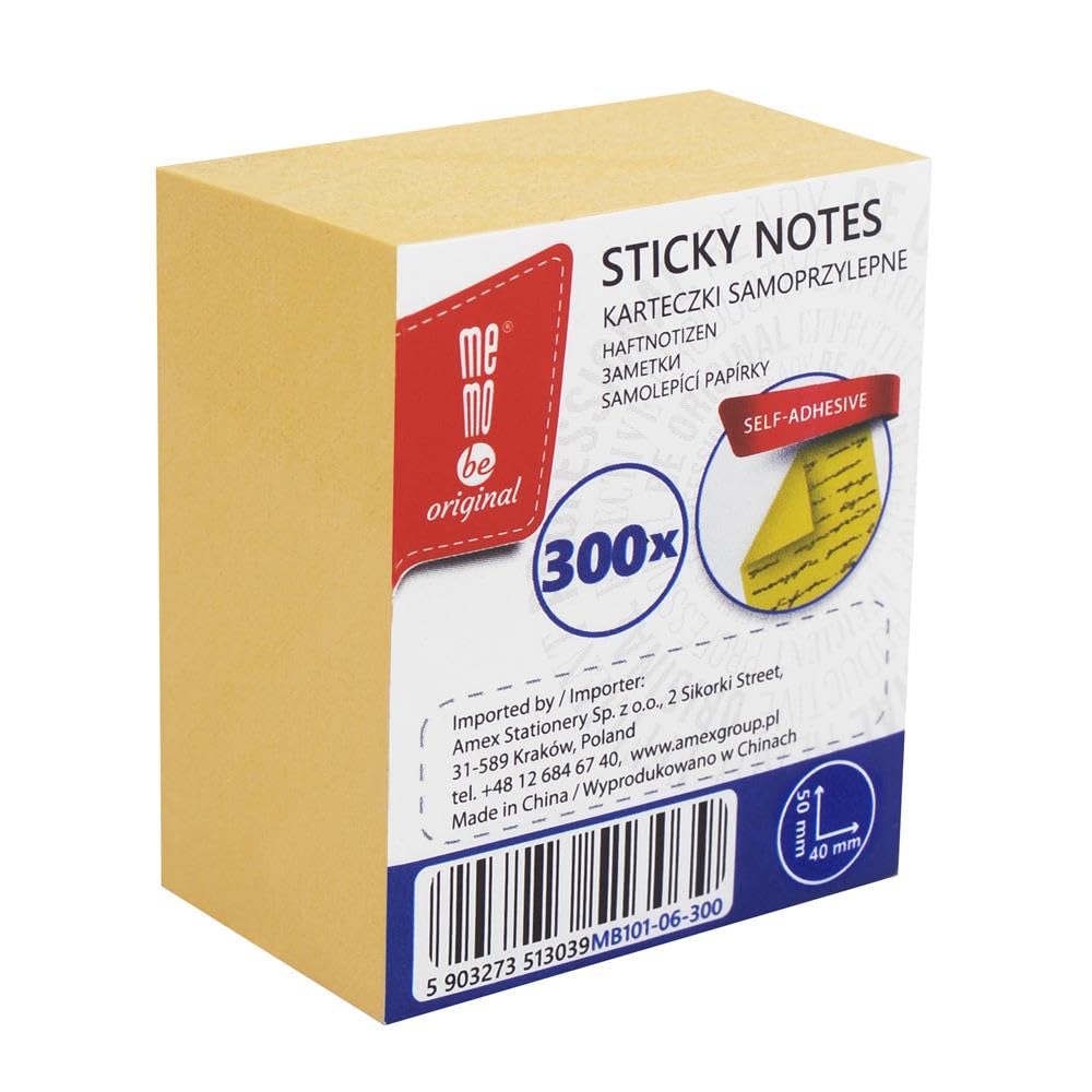 MEMOBE 300 Pcs Yellow Sticky Notes 40x50mm Reusable Sticky Note Pads