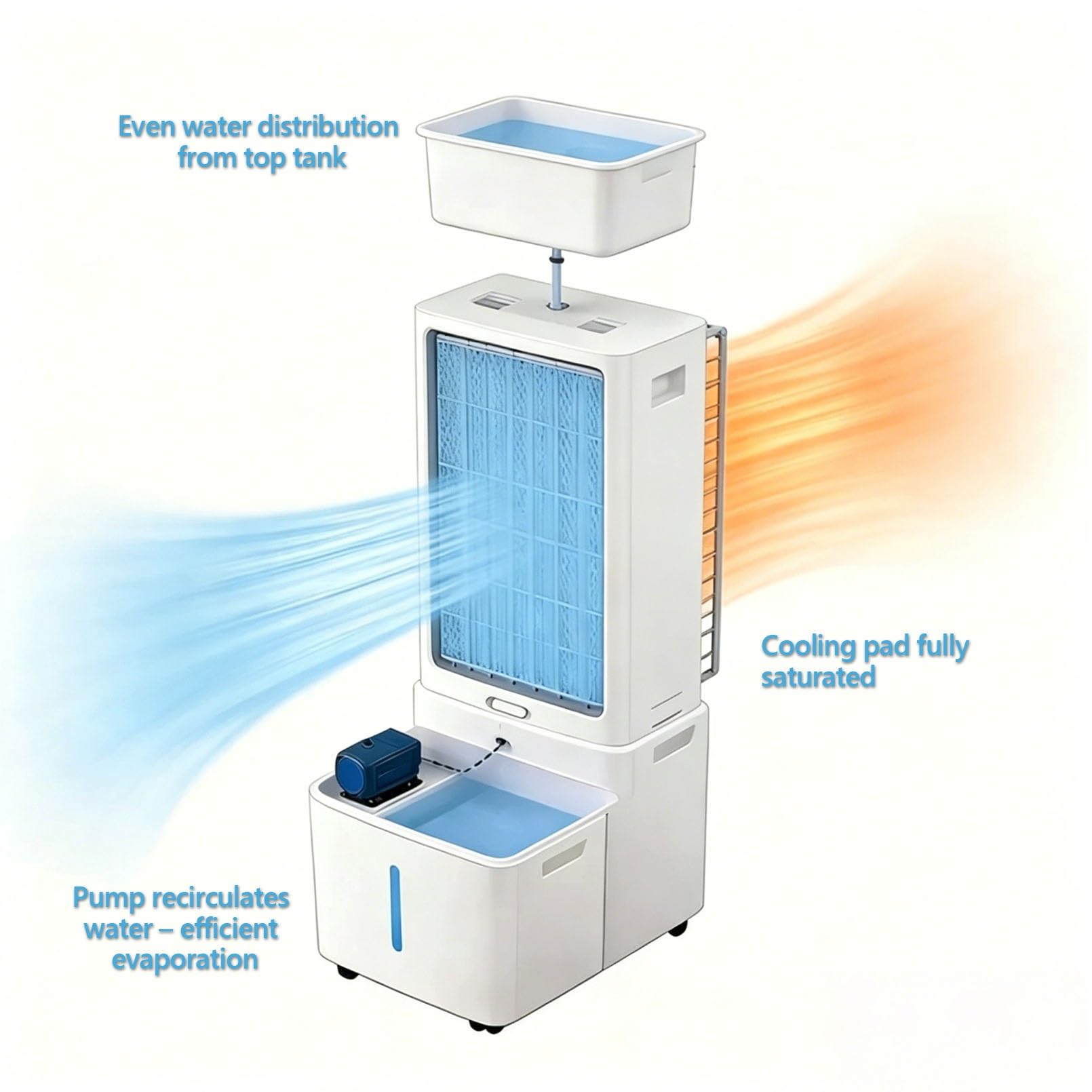Enfriador de aire 25L con 2 bloques de hielo, 2000m³/h, 80W, 3 vel., 3 modos, mando, temporizador, oscilación, para 15-20m²