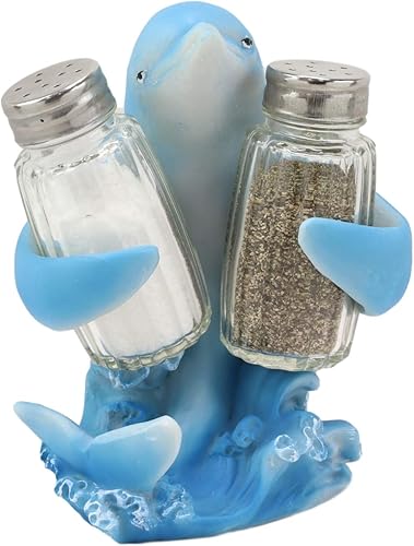 Ebros Gift Náutico Ocean Marina Dolphin Rising Above Sea Waves Hugging Salt and Pepper Shakers Holder Figurine Stand For Coastal Beach Marine