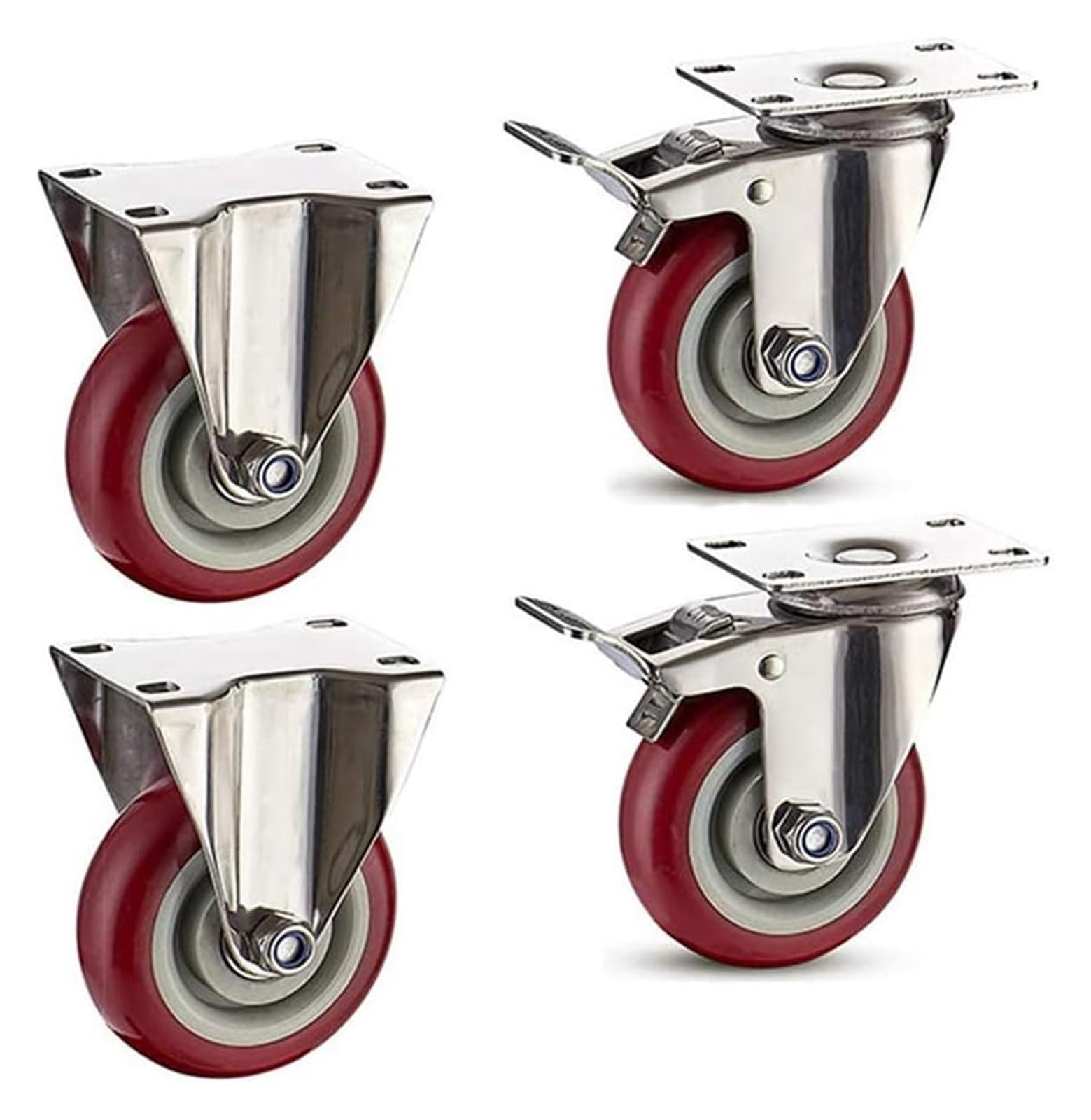 GYRAZXS Heavy Duty 4x 300kg Casters with Brake Polyurethane Wheels for Workbench Carts Sofas & Shoe Baskets Smooth Rolling Perfect for Transportation