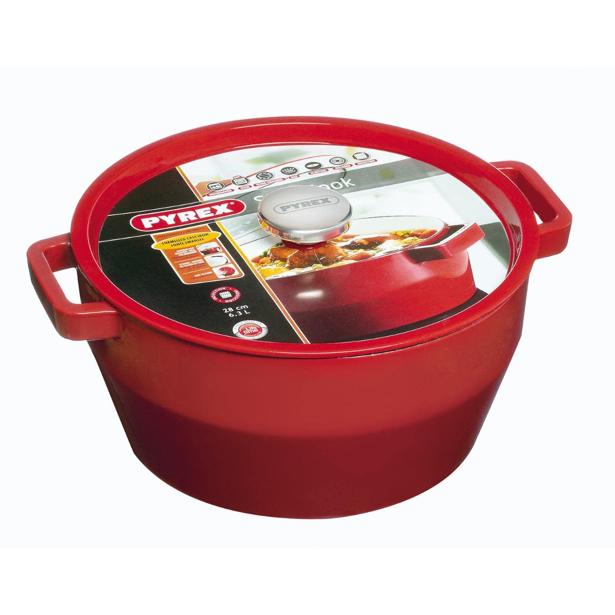 Pyrex - SlowCook - Cocotte Ronde en Fonte Compatible tous Feux dont Induction Ø 28 cm