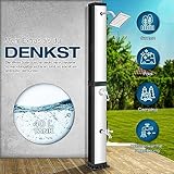 tillvex Solardusche 40 Liter inkl. Schutzhaube | Solar Garten-dusche warmes Wasser | Pooldusche Camping | ohne Stromanschluss | mit Wasserhahn und Regenduschkopf | Gartenschlauch-Anschluss