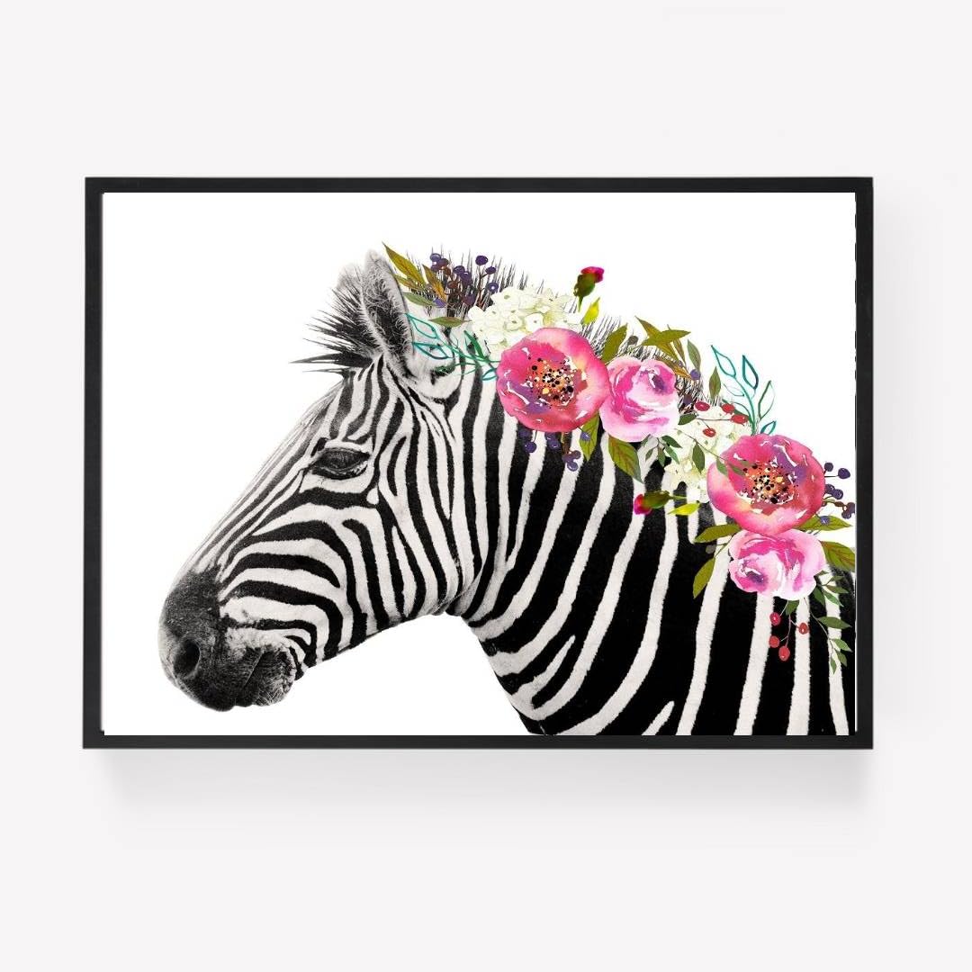 Gfc Black White Zebra Animal Print Picture Poster Floral Flowers Nursery Boho A4 Unframed Wall Art Home Decor Decorating