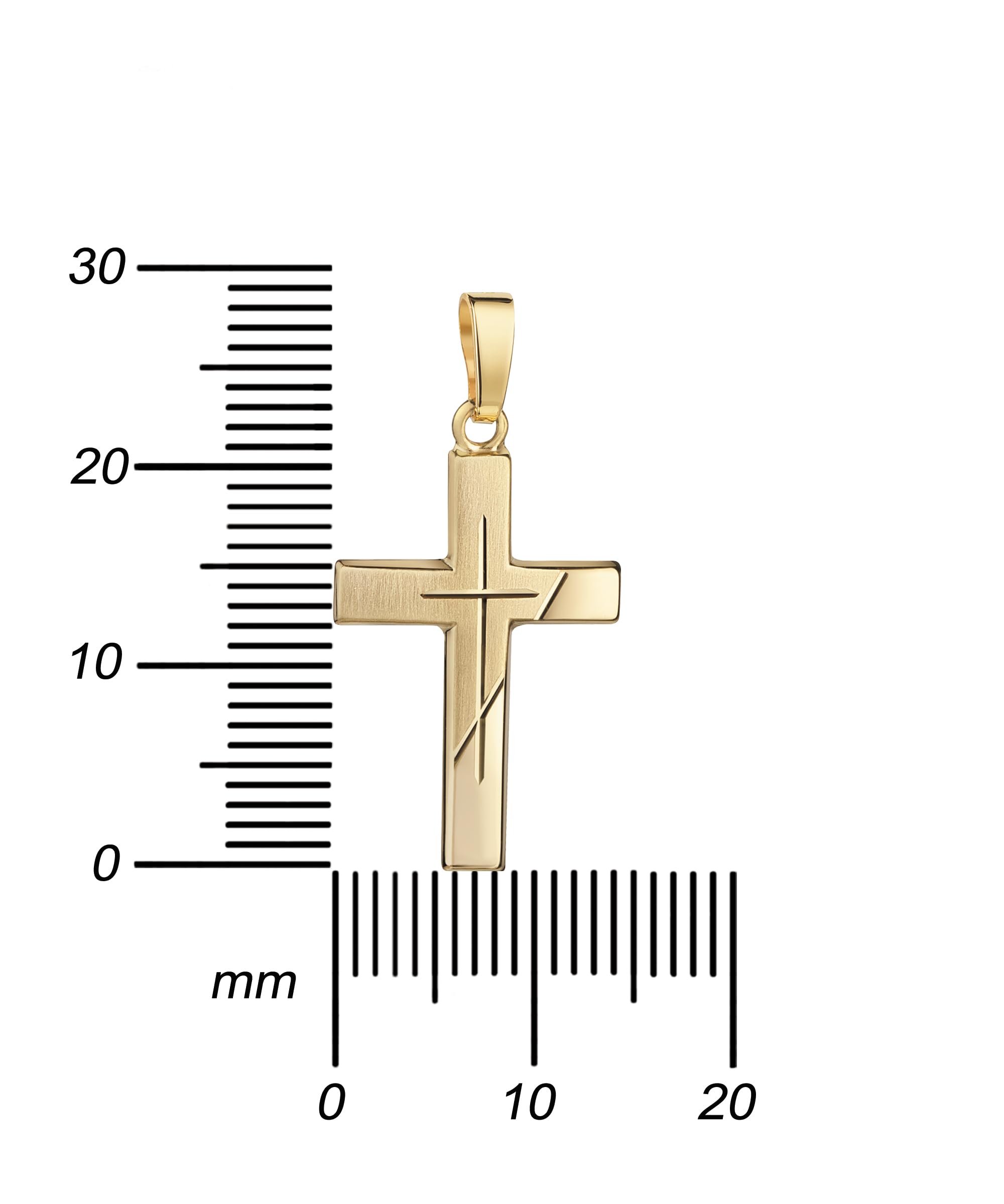 Gold Kreuzanhänger 333 mit Diamantschliff Kreuz in Kreuz, teilmattiertes Goldkreuz mit Halskette oder ohne Kette wählbar + Schmuck-Etui + Echtheitszertifikat