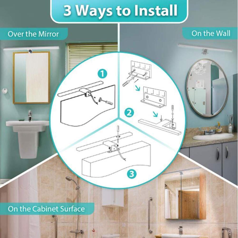 Applique da Bagno Impermeabili IP44, Lampada a LED da 20W con Angolo Regolabile per Trucco sopra la Foto, Tavolo da Trucco Lungo 90 cm, Luce Bianca Argento.