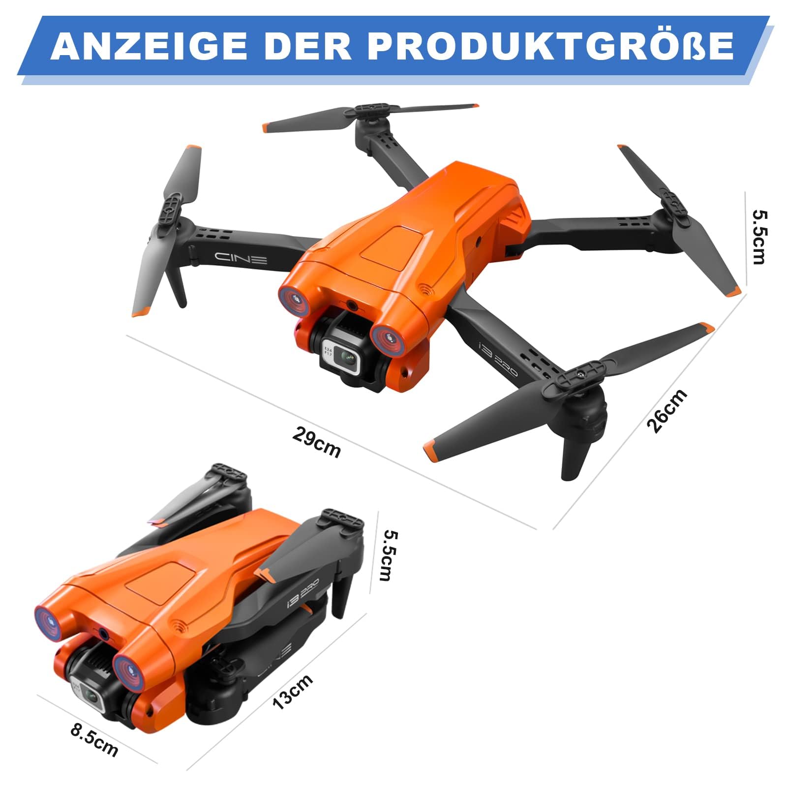 MINGPINHUIUS RC Drone con doppia fotocamera 4K HD, 1080P RC quadricottero con 2 batterie, evitare ostacoli modalità headless, controllo gesti principianti (arancione)